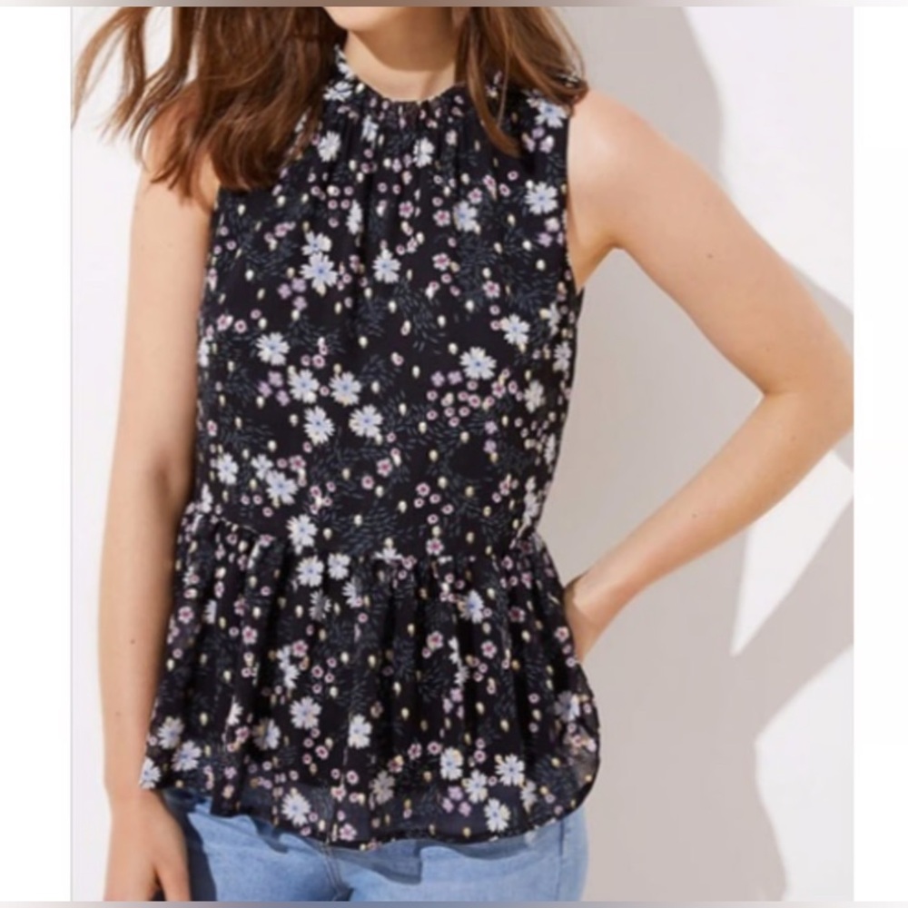 LOFT Black Floral Sleeveless Blouse